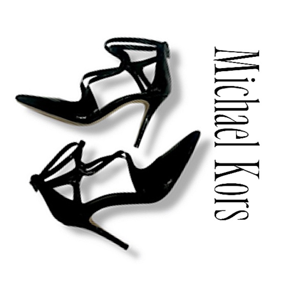 Michael Kors Catia Pumps Black Patent Stiletto Ankle Strap Heels Size 7.5 GUC!